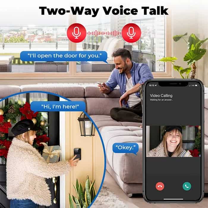 Durų skambučio kamera su dvipusiu garsu ir judesio jutikliu